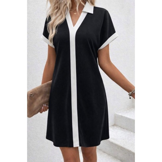 Kadın Kısa Kollu V Yakalı Onden şerit Detaylı Yakalı Kısa Janjan Krep Elbise, 32933 Kadın Kısa Kollu V Yakalı Onden şerit Detaylı Yakalı Kısa Janjan Krep Elbise, 32933