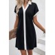 Kadın Kısa Kollu V Yakalı Onden şerit Detaylı Yakalı Kısa Janjan Krep Elbise, 32933 Kadın Kısa Kollu V Yakalı Onden şerit Detaylı Yakalı Kısa Janjan Krep Elbise, 32933
