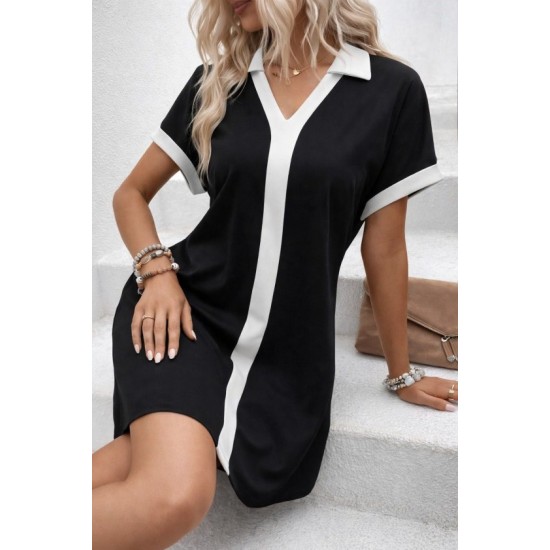 Kadın Kısa Kollu V Yakalı Onden şerit Detaylı Yakalı Kısa Janjan Krep Elbise, 32933 Kadın Kısa Kollu V Yakalı Onden şerit Detaylı Yakalı Kısa Janjan Krep Elbise, 32933