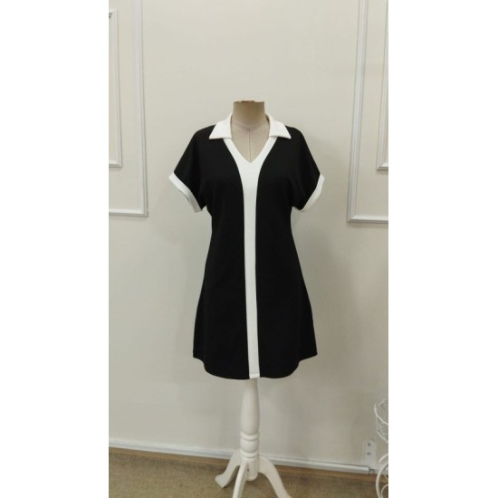 Kadın Kısa Kollu V Yakalı Onden şerit Detaylı Yakalı Kısa Janjan Krep Elbise, 32933 Kadın Kısa Kollu V Yakalı Onden şerit Detaylı Yakalı Kısa Janjan Krep Elbise, 32933