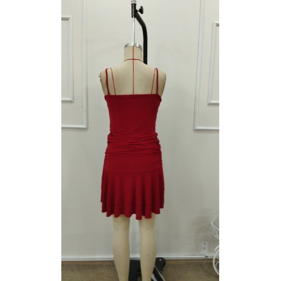 Kadın Ip Askılı Yuvarlak Yaka Büzgülü Kısa Sandy Elbise, 32938