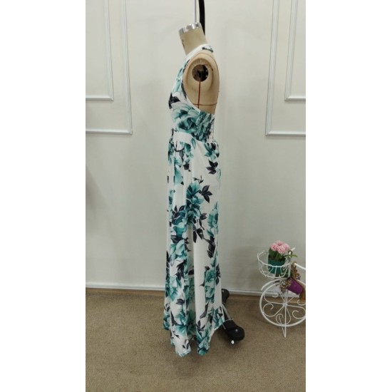 Kadın Omuzlardan Açık Balıkçı Yaka Desenli Uzun Süprem Elbise, 32943