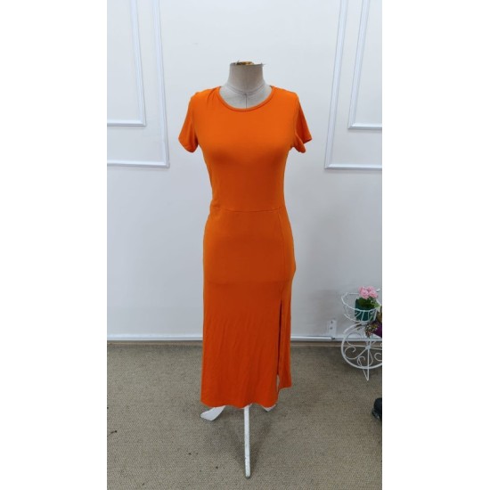 Kadın Kısa Kollu Bisiklet Yaka Yandan Yırtmaçlı Midi Viskon Elbise, 32942