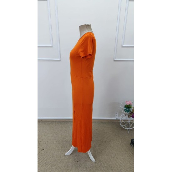 Kadın Kısa Kollu Bisiklet Yaka Yandan Yırtmaçlı Midi Viskon Elbise, 32942