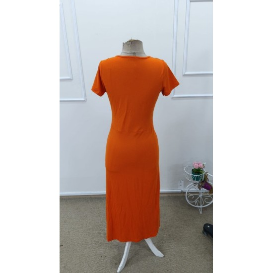 Kadın Kısa Kollu Bisiklet Yaka Yandan Yırtmaçlı Midi Viskon Elbise, 32942