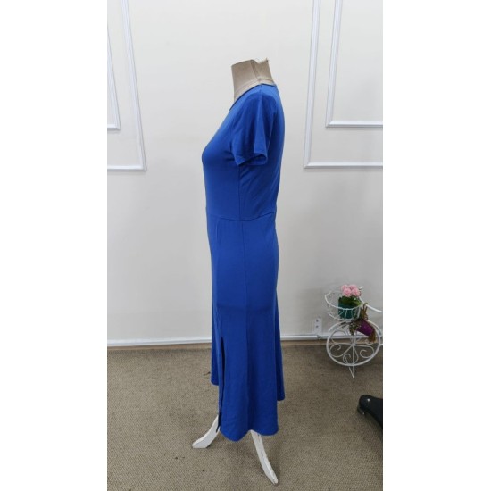 Kadın Kısa Kollu Bisiklet Yaka Yandan Yırtmaçlı Midi Viskon Elbise, 32941