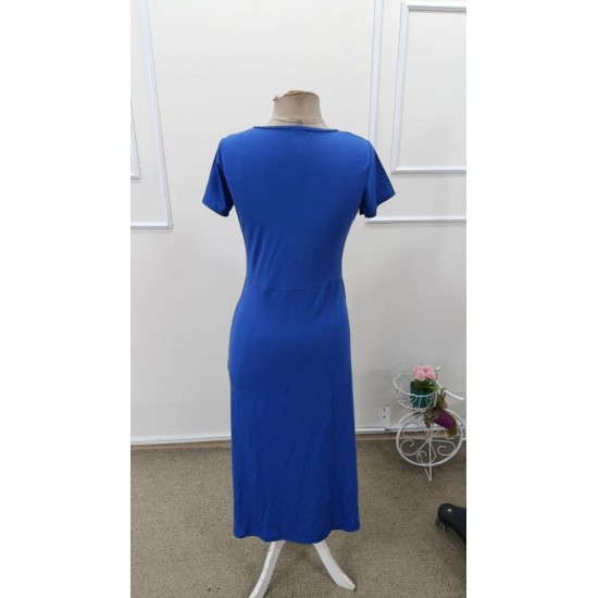 Kadın Kısa Kollu Bisiklet Yaka Yandan Yırtmaçlı Midi Viskon Elbise, 32941