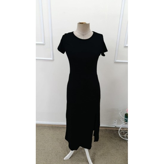 Kadın Kısa Kollu Bisiklet Yaka Yandan Yırtmaçlı Midi Viskon Elbise, 32939