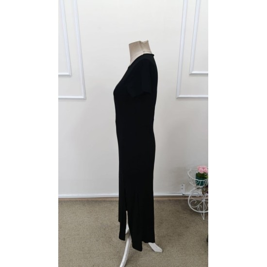 Kadın Kısa Kollu Bisiklet Yaka Yandan Yırtmaçlı Midi Viskon Elbise, 32939