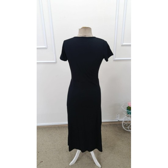 Kadın Kısa Kollu Bisiklet Yaka Yandan Yırtmaçlı Midi Viskon Elbise, 32939