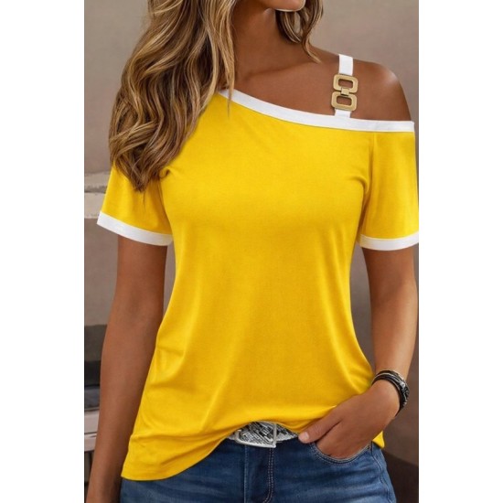 Kadın Kısa Kollu Tek Omuzu Açık Askı Toka Detaylı Viskon Bluz, 32951