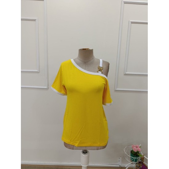 Kadın Kısa Kollu Tek Omuzu Açık Askı Toka Detaylı Viskon Bluz, 32951