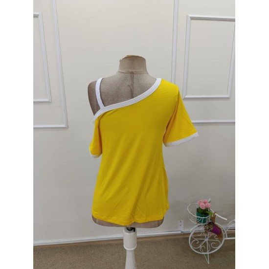 Kadın Kısa Kollu Tek Omuzu Açık Askı Toka Detaylı Viskon Bluz, 32951