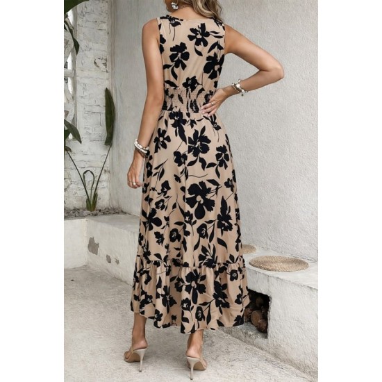 Kadın Beli Gipeli Etnik Desen Sıfır Kol Süprem Elbise, 32949