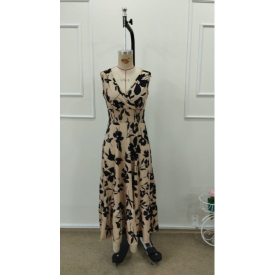 Kadın Beli Gipeli Etnik Desen Sıfır Kol Süprem Elbise, 32949