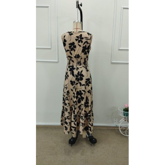 Kadın Beli Gipeli Etnik Desen Sıfır Kol Süprem Elbise, 32949