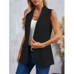 Kadın Kolsuz Yakalı önden Tek Düğmeli Atlas Ceket, 32945