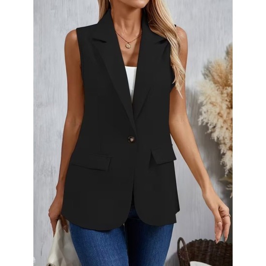 Kadın Kolsuz Yakalı önden Tek Düğmeli Atlas Ceket, 32945