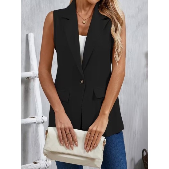 Kadın Kolsuz Yakalı önden Tek Düğmeli Atlas Ceket, 32945