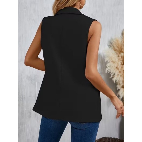 Kadın Kolsuz Yakalı önden Tek Düğmeli Atlas Ceket, 32945