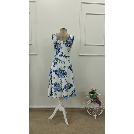 Kadın Askılı Kare Yakalı çiçek Desenli Midi Dalgıç Elbise, 32957