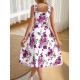 Kadın Askılı Kare Yakalı çiçek Desenli Midi Dalgıç Elbise, 32955 Kadın Askılı Kare Yakalı çiçek Desenli Midi Dalgıç Elbise, 32955