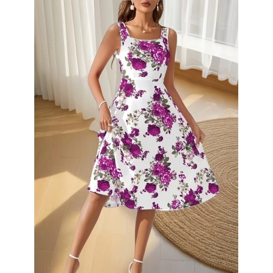 Kadın Askılı Kare Yakalı çiçek Desenli Midi Dalgıç Elbise, 32955 Kadın Askılı Kare Yakalı çiçek Desenli Midi Dalgıç Elbise, 32955