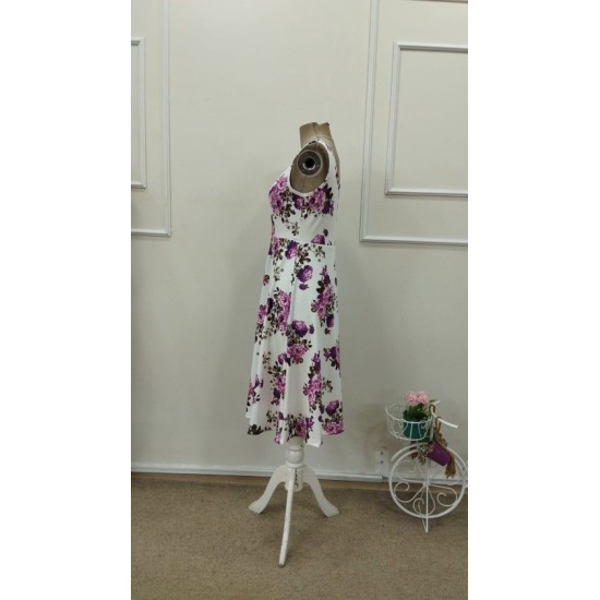 Kadın Askılı Kare Yakalı çiçek Desenli Midi Dalgıç Elbise, 32955 Kadın Askılı Kare Yakalı çiçek Desenli Midi Dalgıç Elbise, 32955