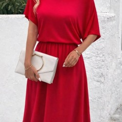 Kadın Kısa Kollu Omuzdan Açık Kiloş Midi Viskon Elbise, 32976