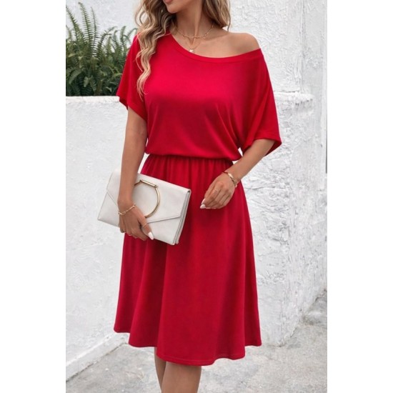 Kadın Kısa Kollu Omuzdan Açık Kiloş Midi Viskon Elbise, 32976