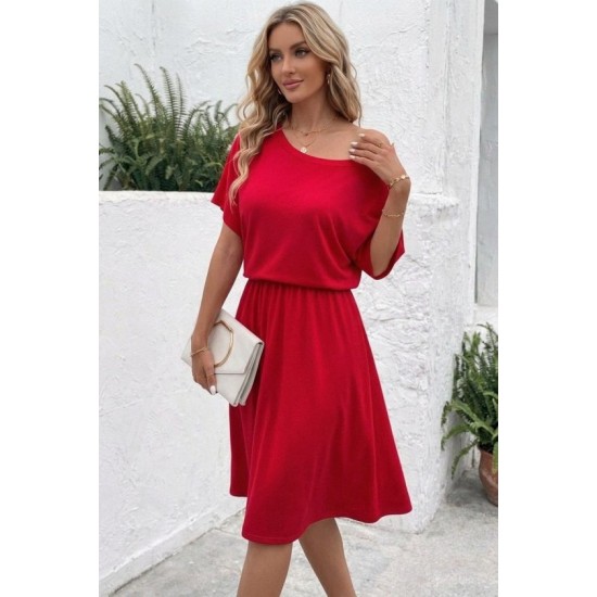 Kadın Kısa Kollu Omuzdan Açık Kiloş Midi Viskon Elbise, 32976