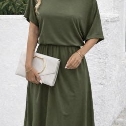 Kadın Kısa Kollu Omuzdan Açık Kiloş Midi Viskon Elbise, 32975