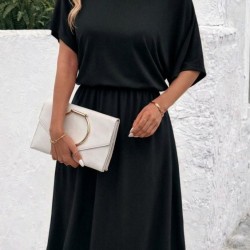 Kadın Kısa Kollu Omuzdan Açık Kiloş Midi Viskon Elbise, 32973