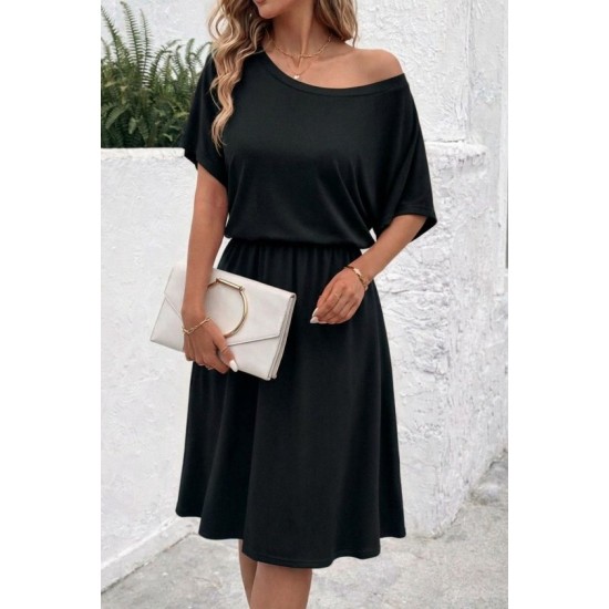 Kadın Kısa Kollu Omuzdan Açık Kiloş Midi Viskon Elbise, 32973