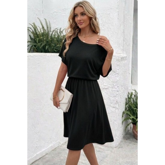 Kadın Kısa Kollu Omuzdan Açık Kiloş Midi Viskon Elbise, 32973