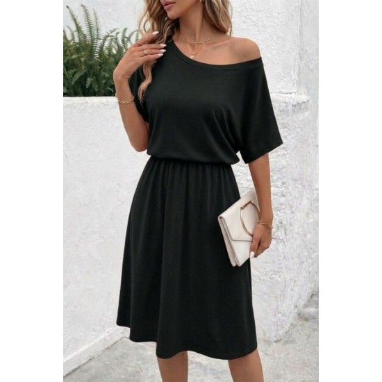 Kadın Kısa Kollu Omuzdan Açık Kiloş Midi Viskon Elbise, 32973