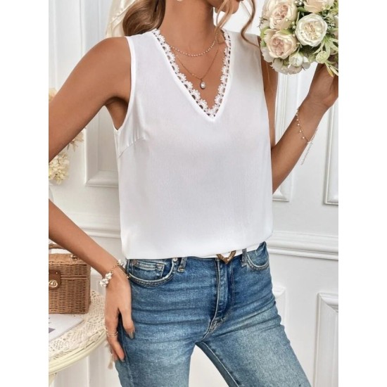 Kadı Askılı V Dantel Yakalı Sırttan Bağcıklı Sandy Bluz, 32972