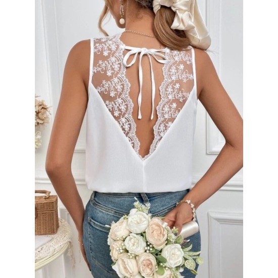 Kadı Askılı V Dantel Yakalı Sırttan Bağcıklı Sandy Bluz, 32972