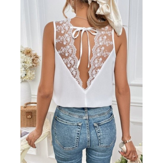 Kadı Askılı V Dantel Yakalı Sırttan Bağcıklı Sandy Bluz, 32972