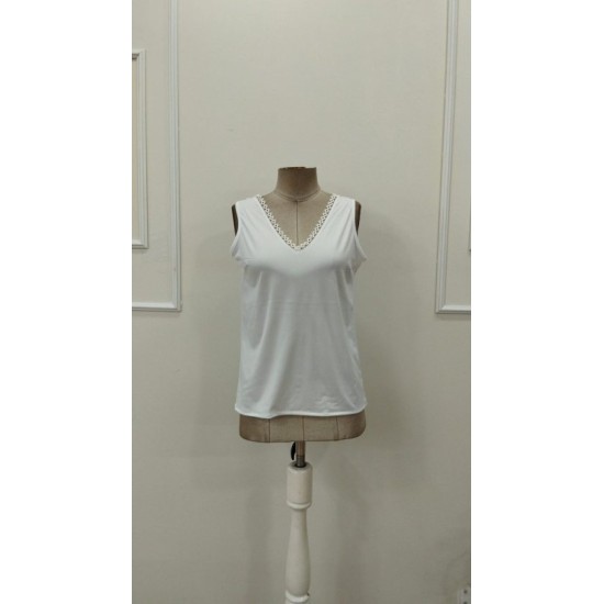 Kadı Askılı V Dantel Yakalı Sırttan Bağcıklı Sandy Bluz, 32972