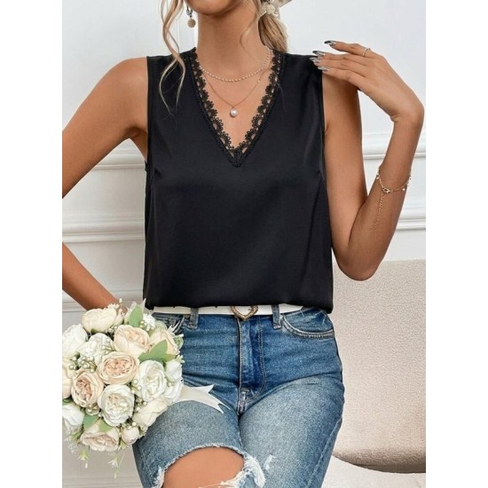 Kadı Askılı V Dantel Yakalı Sırttan Bağcıklı Sandy Bluz, 32970