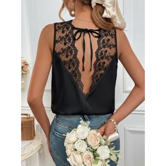 Kadı Askılı V Dantel Yakalı Sırttan Bağcıklı Sandy Bluz, 32970