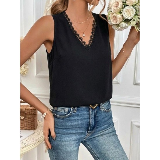 Kadı Askılı V Dantel Yakalı Sırttan Bağcıklı Sandy Bluz, 32970