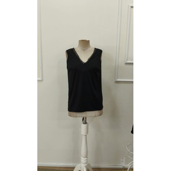 Kadı Askılı V Dantel Yakalı Sırttan Bağcıklı Sandy Bluz, 32970