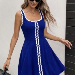 Kadın Askılı Yuvarlak Yakalı şerit Desenli Kısa Kiloş Elbise, 32969