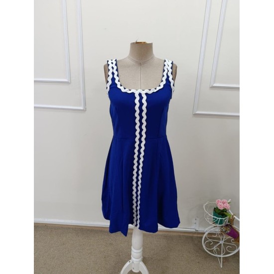 Kadın Askılı Yuvarlak Yakalı şerit Desenli Kısa Kiloş Elbise, 32969