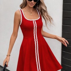 Kadın Askılı Yuvarlak Yakalı şerit Desenli Kısa Kiloş Elbise, 32968