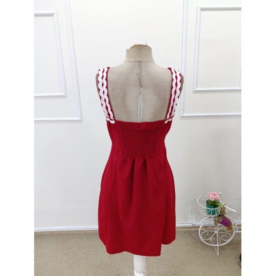 Kadın Askılı Yuvarlak Yakalı şerit Desenli Kısa Kiloş Elbise, 32968