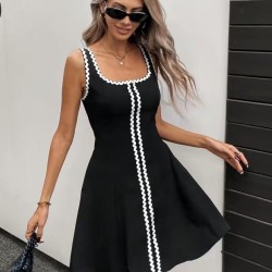 Kadın Askılı Yuvarlak Yakalı şerit Desenli Kısa Kiloş Elbise, 32966