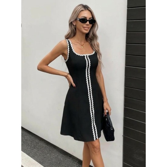 Kadın Askılı Yuvarlak Yakalı şerit Desenli Kısa Kiloş Elbise, 32966